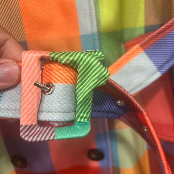 NWOT Multicolor Checkered Trench Coat - Picture 4 of 8